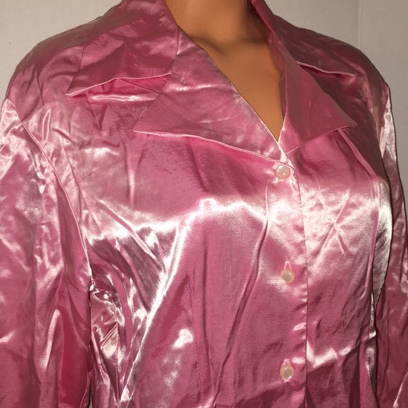 Vintage 70s/80s Retro Y2K Steampunk •Time Out•liquid pink Secretary Blouse Top M - Picture 5 of 10